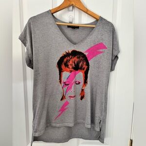 Gray Graphic Tee with Pink and Orange Design